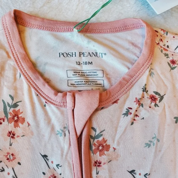 Posh Peanut Pink Floral Kids Footie Size 12-18 Months - Picture 2 of 2